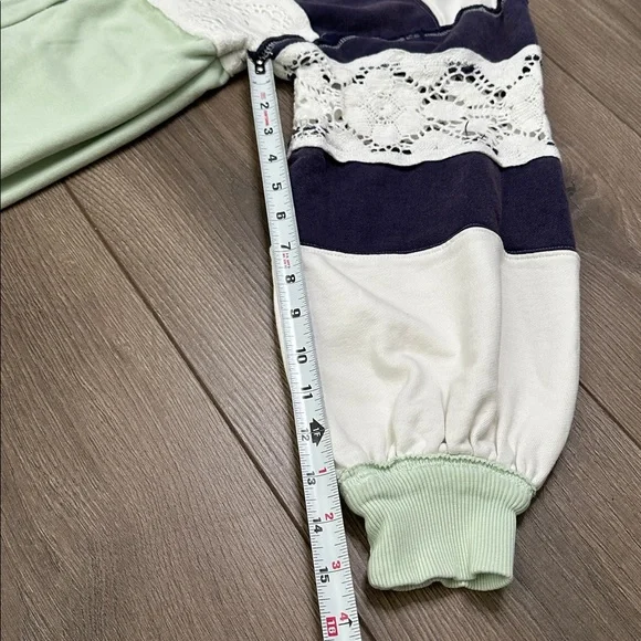 We The Free American Dream Polo Long Sleeve Sweatshirt Colorblock Green Blue S - Picture 11 of 15